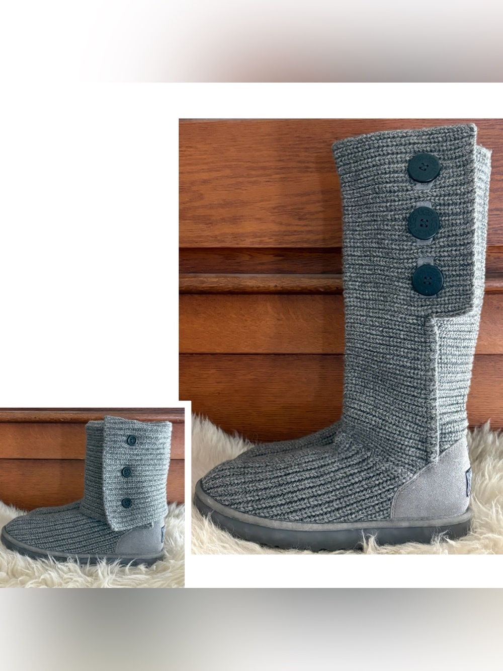 UGG Gray Cardy Knit Button Tall Boots